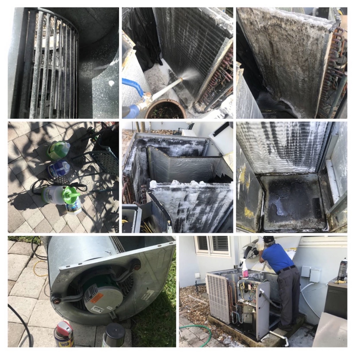 Coil cleaning and condenser wash-down during an A/C tune-up