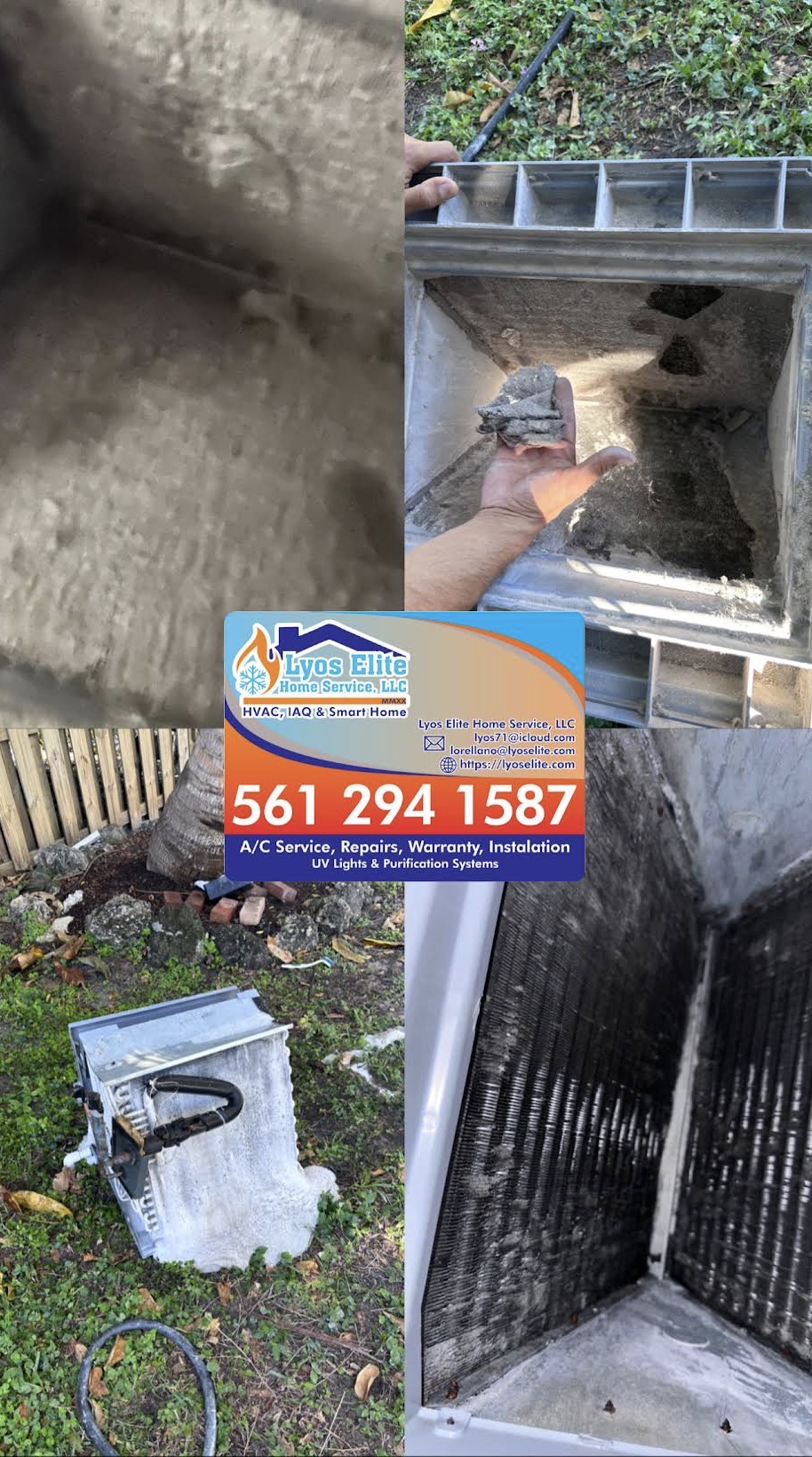 Dirty blower and duct board before an air quality cleaning